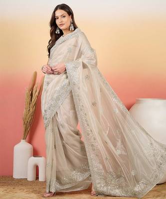 Silver embroidered saree with blouse 4