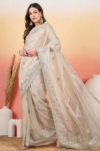 Silver embroidered saree with blouse