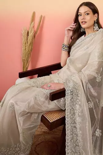 Silver embroidered saree with blouse