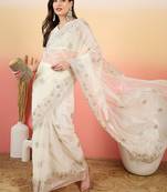 Off white embroidered saree with blouse