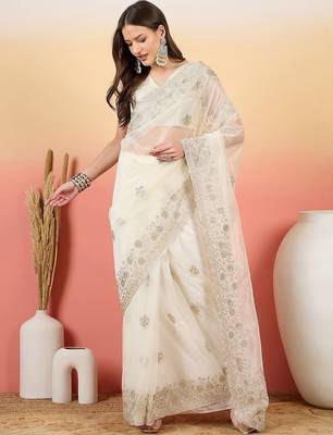 Off white embroidered saree with blouse 2