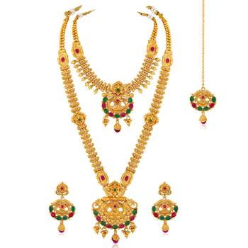 Synthetic stone studded south set necklace earrings maangtikka 3