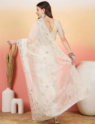 Off white embroidered saree with blouse 3