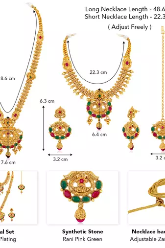Synthetic stone studded south set necklace earrings maangtikka