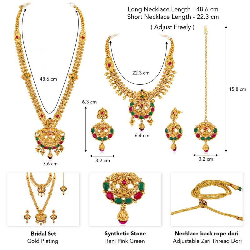 Synthetic stone studded south set necklace earrings maangtikka
