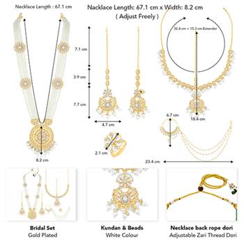 White kundan & beads studded long necklace maatha patti maangtikka 4