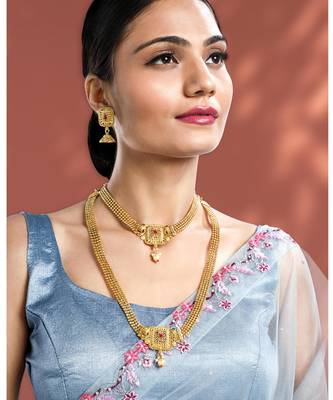 Women's synthetic stone & pearl studded maharani haar necklace set 1
