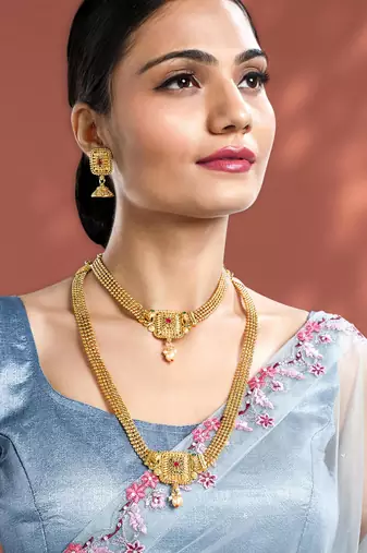 Women's synthetic stone & pearl studded maharani haar necklace set