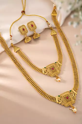 Women's synthetic stone & pearl studded maharani haar necklace set