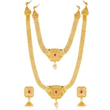 Women's synthetic stone & pearl studded maharani haar necklace set 3