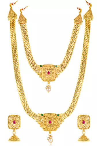 Women's synthetic stone & pearl studded maharani haar necklace set