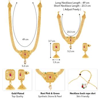Women's synthetic stone & pearl studded maharani haar necklace set 4
