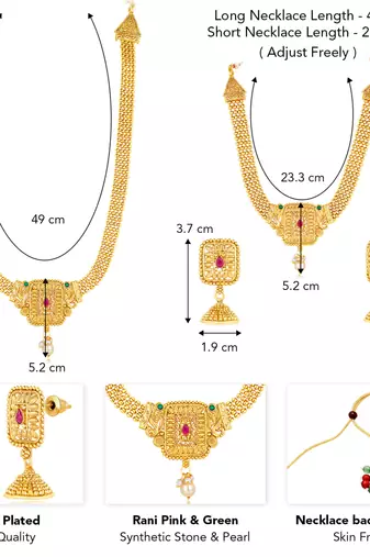 Women's synthetic stone & pearl studded maharani haar necklace set