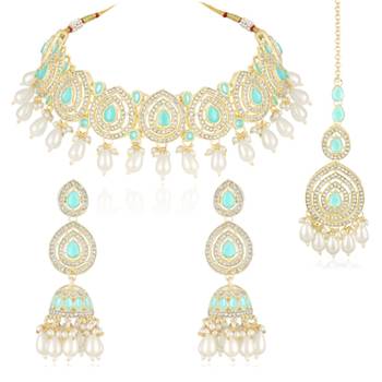 Necklace earrings & maangtikka set ethnic jewelry for women 1