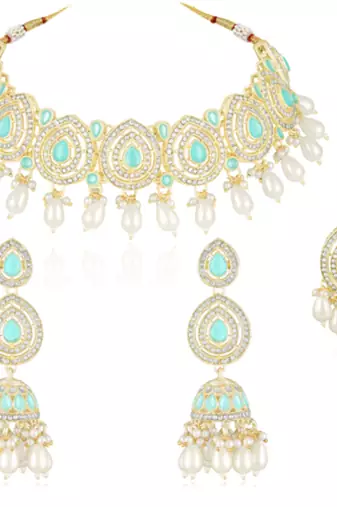 Necklace earrings & maangtikka set ethnic jewelry for women