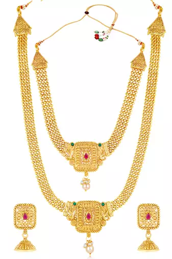 Women's synthetic stone & pearl studded maharani haar necklace set