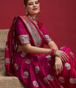 Pink ethnic motifs woven design zari saree with unstitched blouse