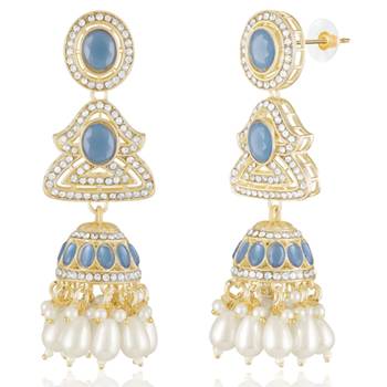 Blue cz crystals & beads studded necklace earrings & maangtikka set 3