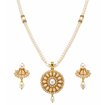 Certified Pearls Royal Floral Pendant Set with Gold Accents 1