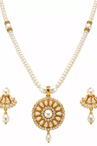 Certified Pearls Royal Floral Pendant Set with Gold Accents