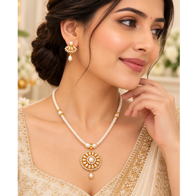 Certified Pearls Royal Floral Pendant Set with Gold Accents 4