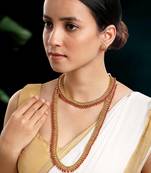 Gold plated rani pink choker long necklace and earrings set maharani