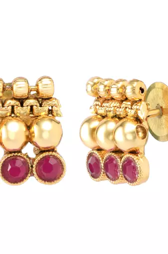 Gold plated rani pink choker long necklace and earrings set maharani