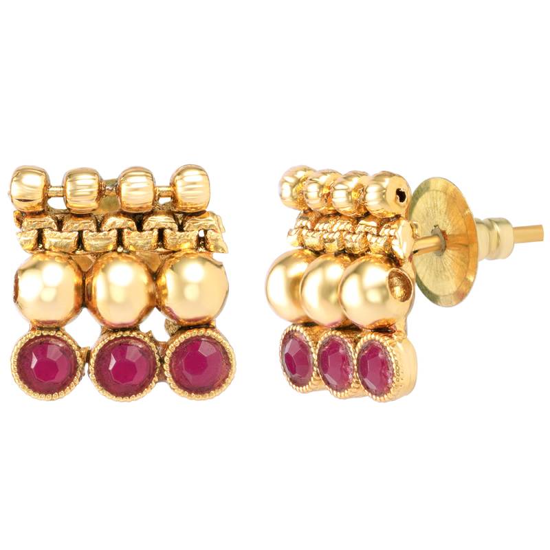 Gold plated rani pink choker long necklace and earrings set maharani