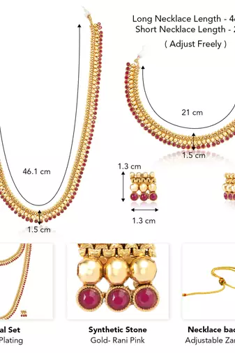 Gold plated rani pink choker long necklace and earrings set maharani