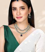 Cubic zirconia & synthetic stone studded 2 layer blue necklace