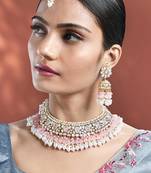 Pink kundan & beads studded choker necklace jhumki earringss
