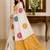 Cream embellished mirror work poly crepe designer saree