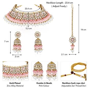 Pink kundan & beads studded choker necklace jhumki earringss 4