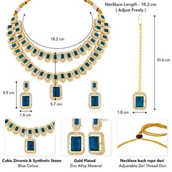 Cubic zirconia & synthetic stone studded 2 layer blue necklace 4