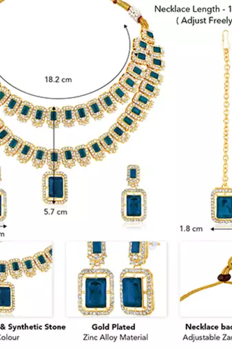 Cubic zirconia & synthetic stone studded 2 layer blue necklace