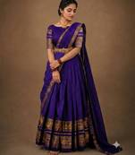 South Indian Style Semi-Stitched Half Saree with Blouse and Dupatta