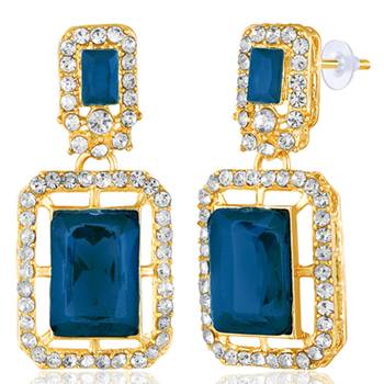 Cubic zirconia & synthetic stone studded 2 layer blue necklace 5