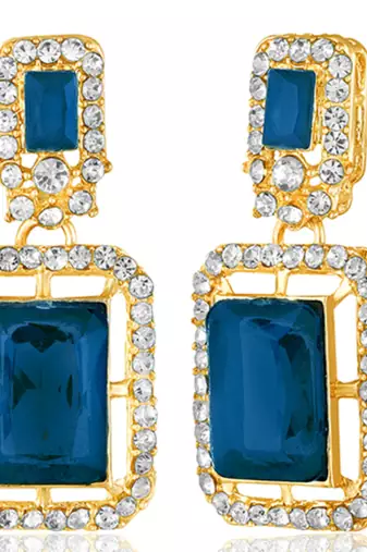Cubic zirconia & synthetic stone studded 2 layer blue necklace