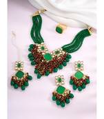 Women's green maroon synthetic stone, kundan & beads studded necklace dangle