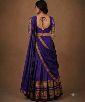 South Indian Style Semi-Stitched Half Saree with Blouse and Dupatta 2