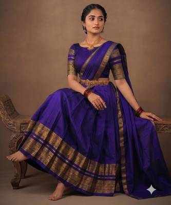 South Indian Style Semi-Stitched Half Saree with Blouse and Dupatta 3