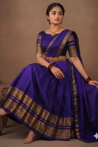 South Indian Style Semi-Stitched Half Saree with Blouse and Dupatta