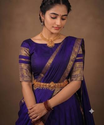 South Indian Style Semi-Stitched Half Saree with Blouse and Dupatta 4