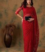 Red embroidered net sarees