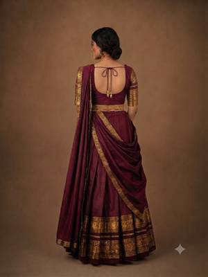 South Indian Style Semi-Stitched Half Saree with Blouse and Dupatta 2