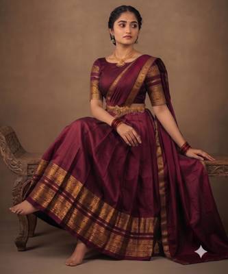 South Indian Style Semi-Stitched Half Saree with Blouse and Dupatta 3
