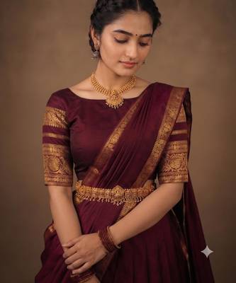 South Indian Style Semi-Stitched Half Saree with Blouse and Dupatta 4