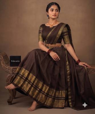 South Indian Style Semi-Stitched Half Saree with Blouse and Dupatta 3