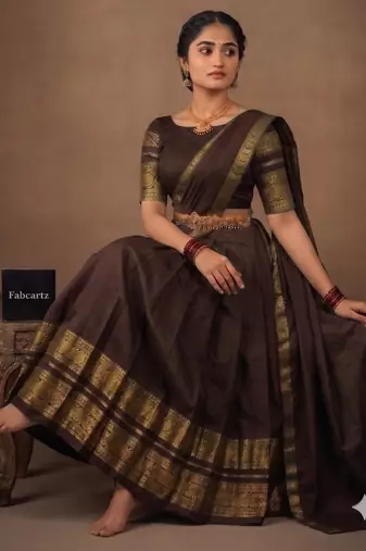 South Indian Style Semi-Stitched Half Saree with Blouse and Dupatta