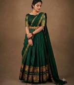South Indian Style Semi-Stitched Half Saree with Blouse and Dupatta